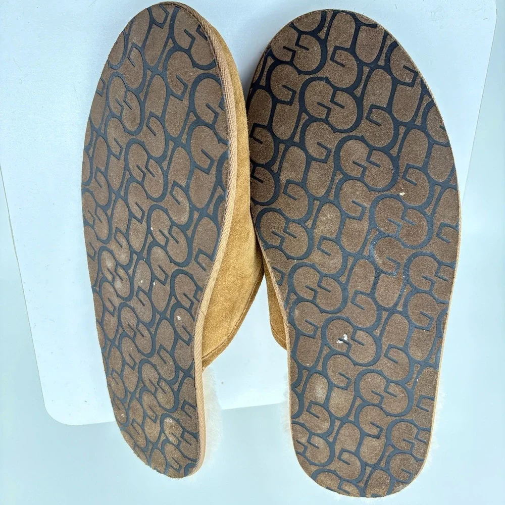 UGG Scuff Suede Slippers Chestnut Brown Sheepskin Lining Mens 12 1101111 Comfy